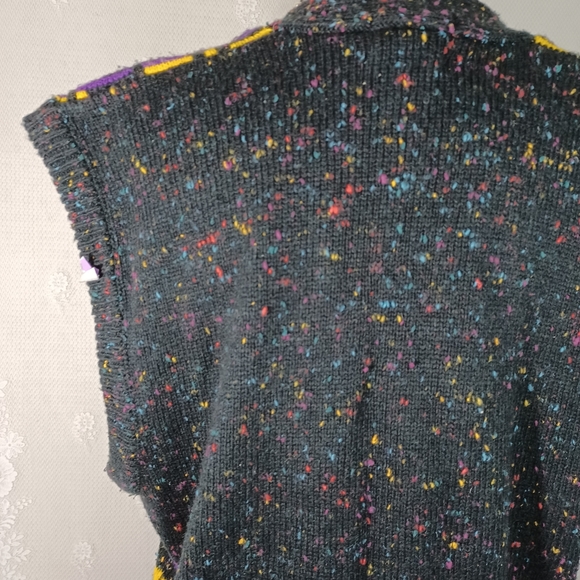 Vintage Black Colorful Pattern Marled Sweater Vest 1X - Picture 7 of 9